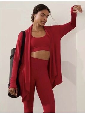 NWT Athleta Pranayama Bright Red Wrap Cardigan with Logo Tag